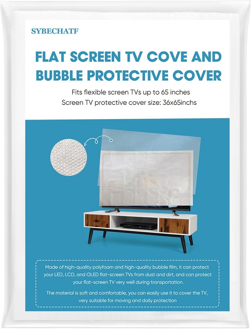 SYBECHATF Foam Flat Screen TV Cover and Bubble TV Protective Cover Fits Up to 65''W x 36''H, Flat Screen TV Protection During House Moving,Home Renovation, or Storing (2-Foam and Bubble) - Image 1
